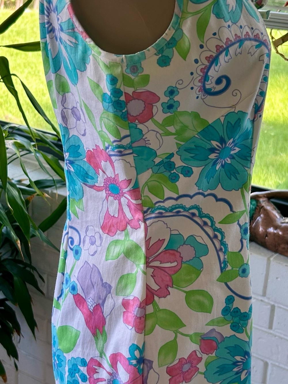 Sigrid Olsen White Floral Scoop Neck Dress with Pink, Teal & Green - Picture 4 of 7